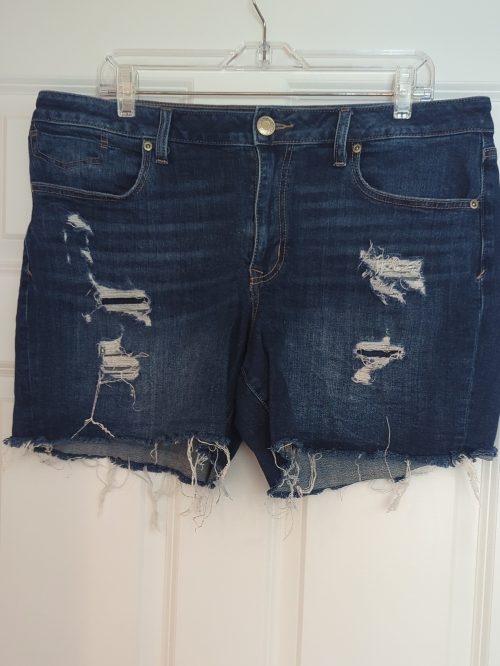 Maurices Distressed Dark Blue Denim Jean Shorts